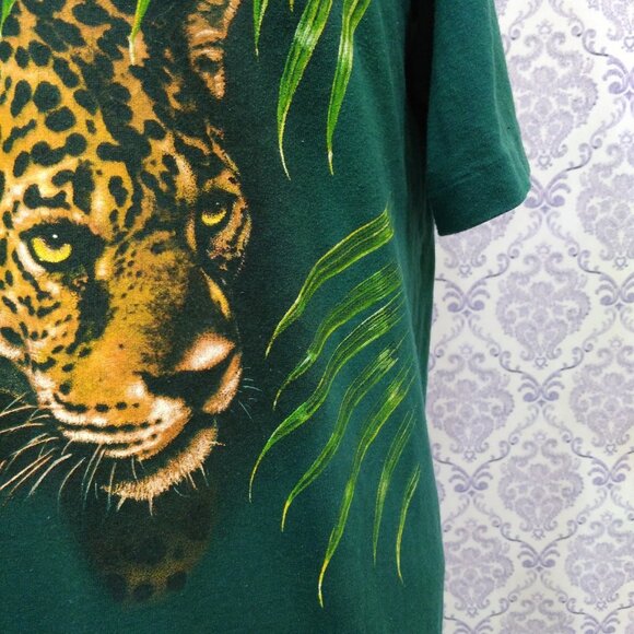 Vintage 80s Leopard T Shirt Size M Zoo Parc Safari Crew Neck Short Sleeve - Picture 5 of 12